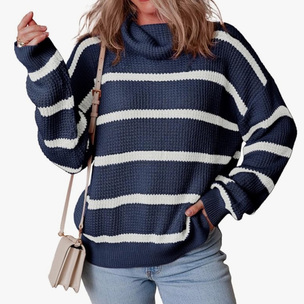 Navy and White Striped Turtleneck Sweater